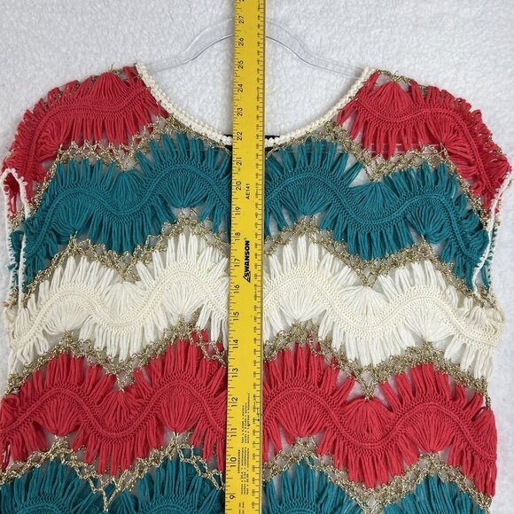 Blue Moon Womens M Multicolor Chevron Crochet Tank Top Open Knit Artsy Boho - Picture 7 of 9